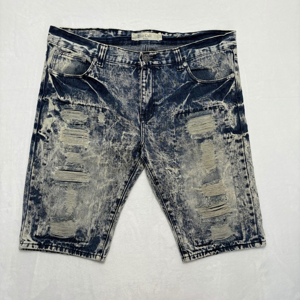 Blue Cult Acid Wash Distressed Denim Shorts Blue 36 Actual 40 Streetwear Punk
